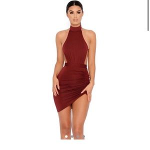 Oh Polly red asymmetrical ruched halter dress